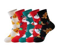 5 PCS Christmas Socks for Women & Men, Santa Reindeer Snowman Gingerbread Novelty Design, Festive Cozy Footwear for Holiday Season, Christmas Gifts Set for Friend and Family