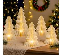 5 Pcs Christmas Table Decorations Indoor, 3D Honeycomb Paper Christmas Trees, Light Up Vintage Table Centerpieces for Christmas Winter Wonderland Holiday Party Weddings Home Decor, 8/10/12 Inch