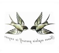 5 pcs Clavicle Swallow Temporary Tattoo Waterproof Lasting Chest Sticker Black English On Shoulder Swallow Simulation Tattoo