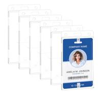 5 Pcs Clear Plastic Vertical Card Holder for Lanyard ID Badge Holders Sealable Waterproof Holder Hard Heavy Duty Rigid Card Secure Protector Case Fits RFID Proximity Badge Swipe Cards or Credit