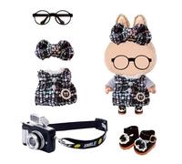 5 Pcs Clothes Compatible with Labubu Doll, for Lalabubu 17cm, Bow Hairpin Coat Shoes Glasses Camera for Labubu Accessories, for Birthday for Girls and Boys (No Doll)