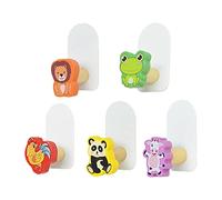 5 PCs Coat Hooks,Self-Adhesive Kids Coat Hooks Cartoon Animal Pattern Wooden Hooks Wall Hook Door Hooks for Towel, Clothes, Key, Backpacks and Hats(Cartoon)