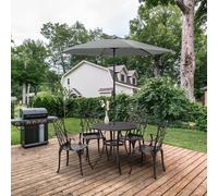 Outsunny 5pc Coffee Table Chairs Outdoor Furniture Set with Parasol Hole, Brown