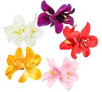 5 Pcs Colorful Artificial Bohemian Hawaiian Hibiscus Plumeria Flower Hair Clips and Barrettes - Seaside Holiday Bridal Hair Styling Accessories