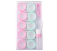 5 Pcs Contact Lens Cases, Contact Lens Holder Portable Eye Contacts Mini Case Container Set with L and R Caps Including Solution Bottle,Rubber-Tipped (Pink and Green)