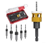 5 Pcs Countersink Drill Bit Set Replaceable with Adjustable Depth Stop Plastic, Adjustable Depth Countersink Drill Bits, For Various Woodworking Applications