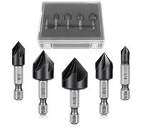 5 Pcs Countersink Drill Bit Set Titanium Aluminum Nitride Coated 82 Degree Countersink Chamfer Tool Set with Quick Change 1/4inch Shank for Metal Iron