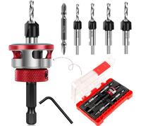 5 Pcs Countersink Drill Bit Set with Depth Stop HSS Drill Countersink with 1/4 Inch Hex Shank for Wood Processing