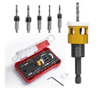 5 Pcs Countersink Drill Bit Set with Low Friction Depth Stop, HSS M2 Bits Tapered Head 1/8" 9/64" 5/32" Drill+3/8” 82° Counter-Bore,11/64" 3/16" Drill+ 1/2" 82° Counter Bore,1/4” Hex Shank(Yellow)