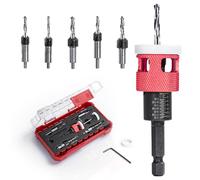 5 Pcs Countersink Drill Bit Set with Low Friction Depth Stop, HSS M2 Bits Tapered Head1/8 9/64" 5/32" Drill+3/8” 82° Counter-Bore,11/64" 3/16" Drill+ 1/2" 82° Counter Bore,1/4” Hex Shank(Red)