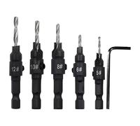 5 PCS Countersink Drill Bit Set, Woodworking Countersink 1/4" Hex Shank Adjustable with Quick Change, 82° Angle Tool for Screws #5#6#8#10#12 for Wood, PVC, Plastic, Plywood, Includes L-Wrench