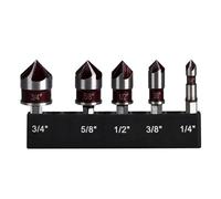 5 Pcs Countersink Drill Bits Set, M35 High Speed Steel Counter Sinker Drill Bits 5 Flute 82 Degree Center Punch Tool Hex Shank 1/4'' 3/8'' 1/2'' 5/8'' 3/4'' Set for Metal, Stainless steel,Wood