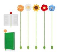 5 PCS Crochet Flower Bookmarks Sunflower Handmade Knitted Cute Colorful Daisy Flower Kit Accessories Personalized Flowers Knitted Curtain Ties Car Pendant Gifts for Women Adults Book Lover Teachers