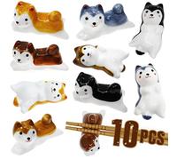 5 Pcs Cute Lucky Cat Chopsticks Holder Japanese Style Ceramic Cat Chopstick Rest Set Dinner Spoon Stand Knife Fork Holder (Dog)