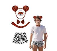 5 Pcs Dancing Tiger Costume Kit for Adults - Tiger Ear Headband Tail Nose Bow Tie Swim Trunk, Jungle Animal Big Cat Costume Halloween Cosplay Party Outfits