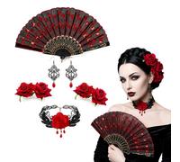 5 Pcs Day of the Dead Costume Set Halloween Gothic Bride Costumes | Accessories Set for Women, Corpse Vampire Costume Lace Fan for Halloween Cosplay Party Dark Wedding