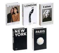 5 PCS Decorative Fake Books Set, Fashion Hardcover Display Books for Home Décor - Foldable Faux Books for Coffee Table, Bookshelf, Office - Stacked Modern Decorative Book Set (A)