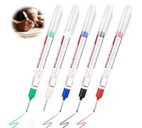 5 Pcs Deep Hole Marker Pens, 20 mm Drill Hole Markers, Extra Long Head Deep Hole Marker for Precision, Permanent Hole Marker Spray Pen, Waterproof Markers for Wood Metal (Black Blue Red White Green)
