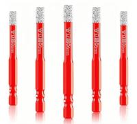 5 Pcs Diamond Drill Bits, 6mm Dry Diamond Drill Bit for Granite, Porcelain Tile Drill Bit Hex Shank Diamonds Dry Drill Bits Set for Drilling Ceramic, Marble, Tile Stone, Glass, Hard Materials