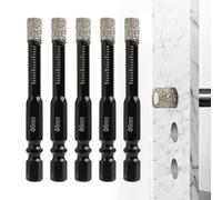 5 Pcs Diamond Drill Bits 6mm Porcelain Tile Drill Bit 1/4" Hex Shank Dry Drill Bits Set with Wax Core for Drilling Ceramic, Granite, Marble Stone, Glass Hard Tiles (Black)