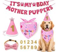 5 Pcs Dog Birthday Hat, Dogs Birthdays, Do-g Birth-day Bandana, D-og Bir-thday Decorations, Pet Party Supplies For Celebrations, Five-Piece Complete Party Kit For Dogs