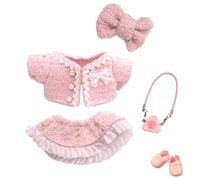 5 Pcs Doll Clothes Compatible with Labubu 17cm Plush Dolls,Couture Doll Clothes Accessories Set with 1 Pink Lace Jacket 1 Clasp 1 Hair Clip 1 Flower Bag 1 Shoes for Girls Birthday, No Doll