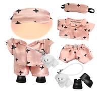 5 Pcs Doll Clothes for 17cm Dolls, 17cm Plush Doll Pajama Set 1 Pink Printed Top + 1 Pants + 1 Eye Mask with Classic + 1 Shoes + 1 Puppy Bag, Birthday Gift (No Doll)