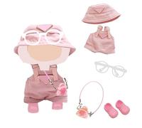 5 Pcs Doll Clothes for 17cm Plush Doll, Light Pink Set with1 Leggings1 Fisherman's hat Handbag1 Glasses1 Shoes for Dolls Premium Outfit, Birthday Holiday Present for Girls Kids (No Doll)