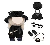 5 Pcs Doll Clothes for La-bu 17cm Plush Dolls, Black Set with 1 Leggings 1 Fisherman's hat Handbag 1 Glasses 1 Shoes for Dolls Premium Outfit, Birthday Holiday Present for Girls Kids (No Doll)