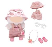 5 Pcs Doll Clothes for La-bu17cm Plush Doll, Light Pink Set with1 Leggings1 Fisherman's hat Handbag1 Glasses1 Shoes for Dolls Premium Outfit, Birthday Holiday Present for Girls Kids (No Doll)