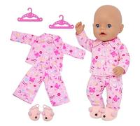 5 Pcs Doll Clothes Pajamas Set for 12-17 Inch Dolls Clothes Bunny Top Pants Pink Hangers and 1 Pair Bunny Shoes, Cute Baby Doll Outfits for 35-43cm Doll Girls Boys Gift