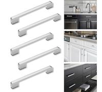 5 Pcs Door Handles, Bright Chrome American Style Zinc Alloy Drawer Cupboard Wardrobe Door Handle, Kitchen Hardware Cabinet Pulls (Hole Centers:128mm)