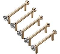 5 Pcs Door Pull Handle T-Shaped Wardrobe Knobs Bar Cabinet Handles Clear Crystal Glass Diamond Door Knobs Cupboard Knob Drawer Pulls(Hole Distance 96mm)