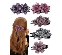 5 Pcs double flower decorative jeweled rhinestone hair clip pretty fancy floral thick crystal hair clips for women beautiful fashion designer asian accessories long chinese korean vintage ornaments