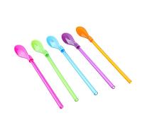 5 PCS Drinking Straws Spoon Plastic Straws Colored Straws for Smoothie Milkshake Cocktail and Hot Drinks Multi-Color