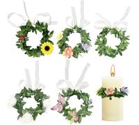 5 Pcs Drip Protection Communion Candle, Candle Wreaths Decorative, Candle Garland, Artificial Eucalyptus Leaves Candles Wreaths, Greenery, for Wedding Home Party Tabletop Decoration