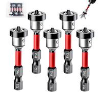 5 PCS Drywall Bit Attachment with Depth Stop, Drywall Screw Setter, Adjustable Depth PH2 Magnetic Positioning Screwdriver Bit Set, 1/4 Inch Hex Shank Driver for Sheetrock and Plasterboard