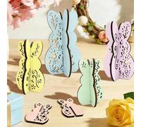5 Pcs Easter Bunny Table Decorations, 3D Laser Cut Wooden Rabbit Tabletop Decor, Cute Pastel Spring Tiered Tray Centrepiece for Shelf Mantelpiece Rustic Home Decor