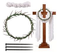 5 Pcs Easter Crown of Thorns Set,Jesus Cross Decor Includes Thorns Wreath Fabric Nails with White Cloth Faith-Based Gift for Church Easter Good Friday Theme Activities Christian Costume Decoration