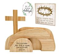 5 Pcs Easter Resurrection Scene Set He is Risen Wooden Tabletop Centerpieces The Tomb Was Empty Scene Decorations Crosses on Top of Rock Signs Christian Easter Decor for Jesus Easter Home Table Décor