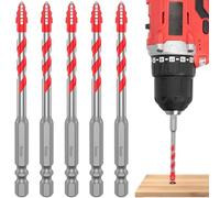 5 Pcs Eccentric Drill Bit Masonry Drill Bits Four Blade Serrated Eccentric Drills Professional Carbide Eccentrics Bit for Tile Glass Quartz Stone Porcelain Ceramic Brick Granite Plastic Wood 6mm