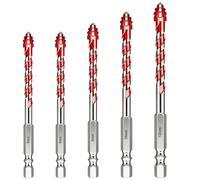 5 Pcs Eccentric Drill Bit, Masonry Drill Bits Set, Professional Tungsten Carbide Drill Bit Set with Plastic Case for Concrete Brick Porcelain Glass Wood Metal, 1/4 Inch Hex Shank (6,6,8,10,12mm)