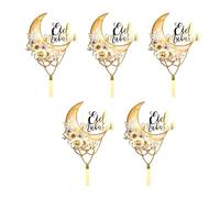 5 Pcs Eid Theme Cake Toppers Set Party Supplies Elegant Decoration Acrylic Texture Creative Holiday Desert Elegant Decoration