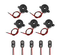 5 Pcs Electronic Buzzer Alarm Active Piezo Buzzer Buzzer Alarm Sounder High Decibel Continuous Sound Beep 9V Battery Clip Connector Kit