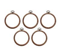5 Pcs Embroidery Hoop Set, 3 in / 7.5 cm Round Frame for Cross Stitch, Imitated Wood Grain Ring, Classic Brown Crafting Tool for DIY Art, Home Decor, Needlework Projects, Small Display Hoops