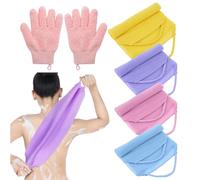 5 PCS Exfoliating Glove Set, Exfoliating Shower Towel with Shower Gloves, Stretchable Shower Body Scrub Towel, Deep Cleaning, Removes Dead Skin for All Skin Types