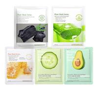 5 Pcs Face Mask Set, Face Masks Skincare with Natural Fruit & Herbal Serum, Included Aloe Vera, Honey, Bamboo Charcoal, Avocado, and Cucumber, Hydrate, Brighten, Moisturize,Soothe for All Skin Types