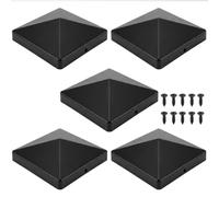 5 Pcs Fence Post Caps 4x4 Black Stainless Steel Post Tops with Screws | Stainless steel build, matte black finish, 5 post caps and 10 screws, 4x4 inch size, weather protection for wood posts
