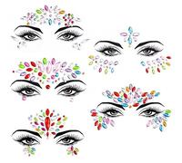 5 Pcs Festival Accessories Face Gems Glitter, Gemstone Face Stickers, Temporary Tattoos Sticker for Music Festival, Holiday Party, Halloween, Christmas, Birthday Carnival