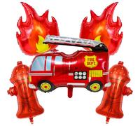 5 Pcs Fire Truck Balloons Set Flame & Fire Hydrant Foil Balloon for Kid Birthday Party Fire Truck Rescue Themed Decoration Firefighter Party Home Supplies